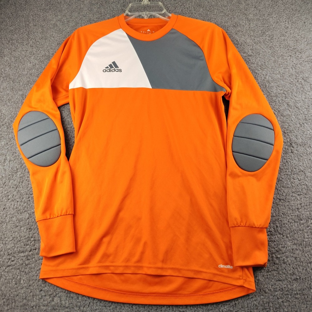 Adidas Mens Climalite Goalkeeper Jersey Orange Padded Long Sleeve Soccer Shirt S